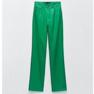 Zara Women's Green Faux Leather Straight Leg Pants Size Small‎ St Patrick's Day